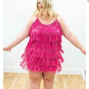 Plus size pink Sequin Fringe Dress
